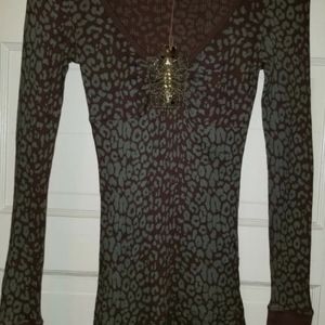 NWT Language Los Angeles Animal Print Beaded/Sequned Thin Ribbed Knit Tshirt XS